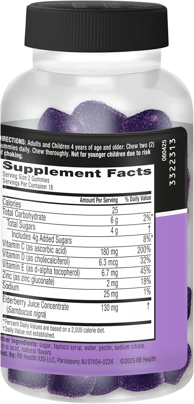 Airborne Elderberry + Zinc & Vitamin C Gummies for Adults,Immune Support with Antioxidants Vitamins C,D & E,Elderberry Flavor,130 Count (Pack of 2)