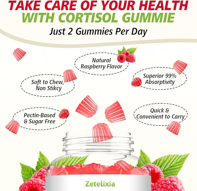 Cortisol Gummies for Women, 16-in-1 Sugar Free Cortisol Supplements for Women with Ashwagandha, Rhodiola Rosea, Magnesium, L-theanine for Relaxation, Zzz, Cognition, Raspberry Flavor, 120Ct