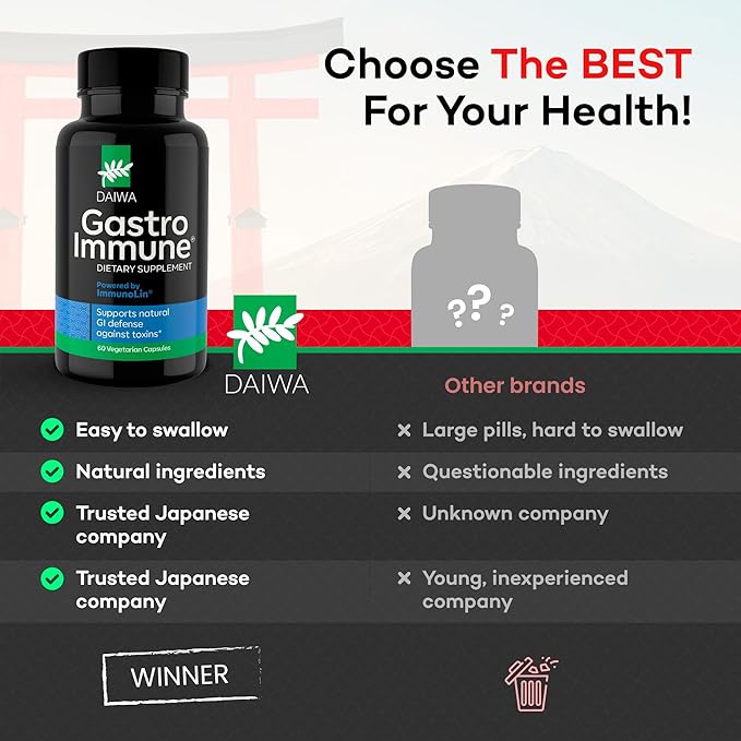 Daiwa GastroImmune - Gut Health and Immunity Supplement - Non-GMO, Protein-Based Formula for Digestive Wellness – 60 Capsules