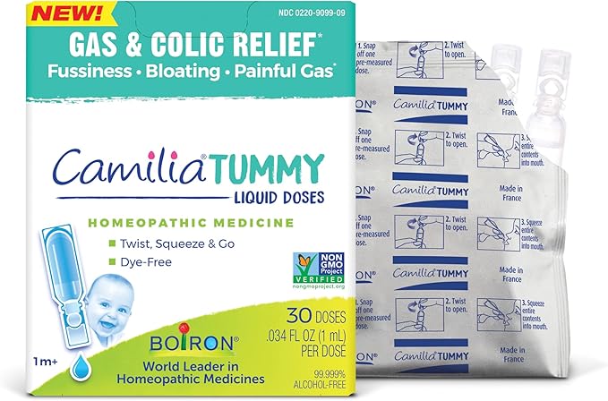 Boiron Camilia Tummy for Colic, Painful Gas, Bloating, & Fussiness- Sterile and Non-Drowsy Liquid Doses - 30 Count (Packaging May Vary)