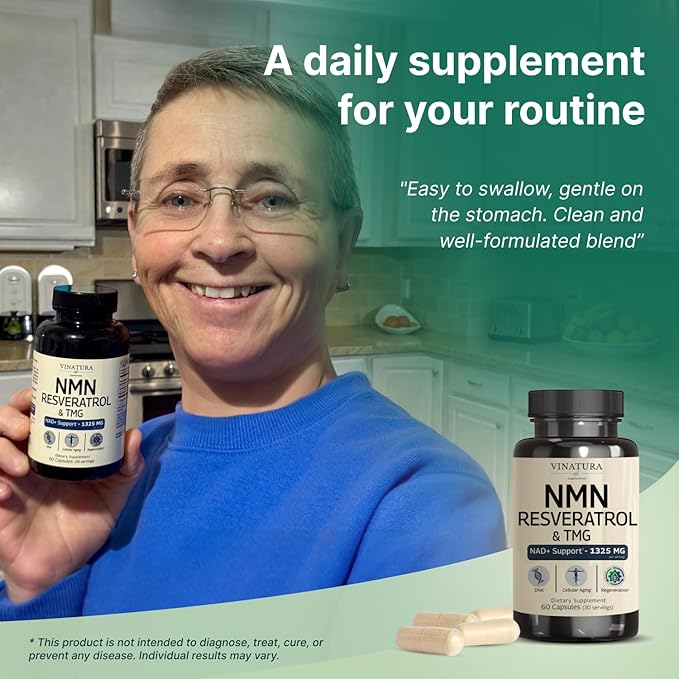 VINATURA NMN Complex Supplement 1325MG - NMN 1000mg with Resveratrol and TMG, Support NAD+, 60 Capsules