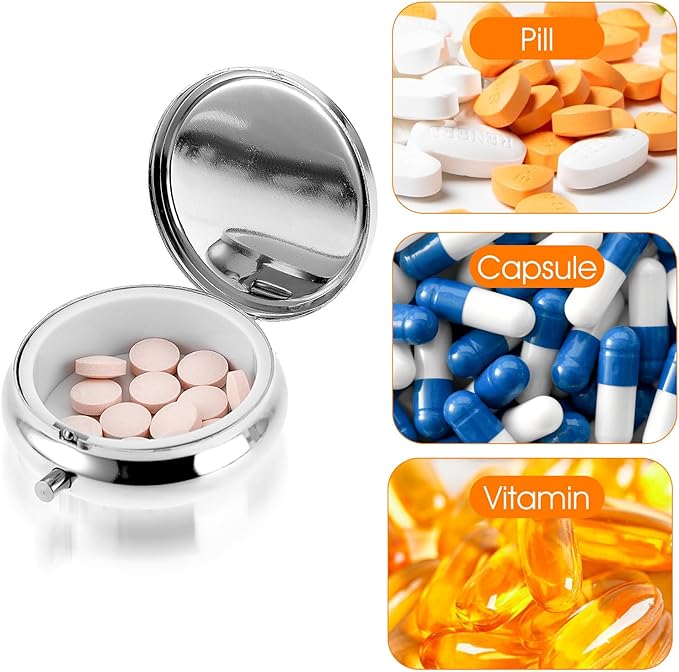 WLLHYF Pill Box Cute Small Pill Box for Purse & Pocket Medicine Organizer Travel Pillbox Waterproof Pills Cases Metal Pills Container Holder for Vitamins, Fish Oil, Supplements (Pink)