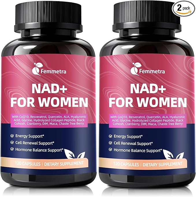 NAD+ Supplements for Women | NAD Resveratrol for Cellular Energy, DIM & Cranberry for Hormone Balance & Estrogen Balance | Non-GMO, 2 Bottles