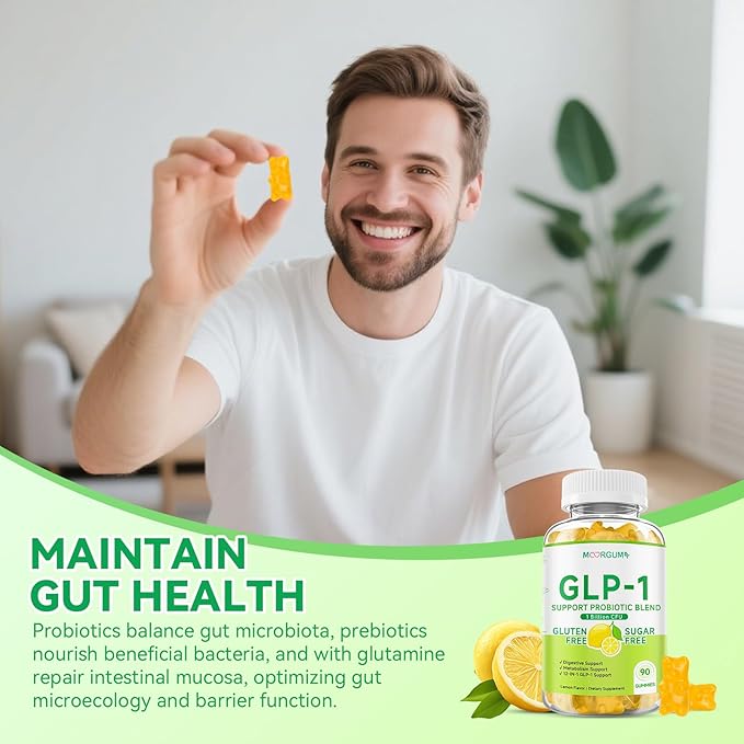GLP-1 Support Probiotic Blend Gummies 90 Count, with Berberine, Cinnamon, Zinc, Inulin, 1 Billion CFU, 5 Probiotic Strains-1500mg Glp1 Support Blend Supplements, Gut Health, Digestive Wellness, Lemon