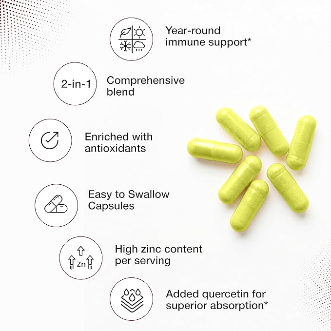 Sandhu's Zinc Quercetin 120 Vegetarian Capsules (Pack of 2) | High Absorption Zink Supplements for Immunity and Seasonal Allergy | Antioxidant Immune Support for Men and Women | Easy to Swallow