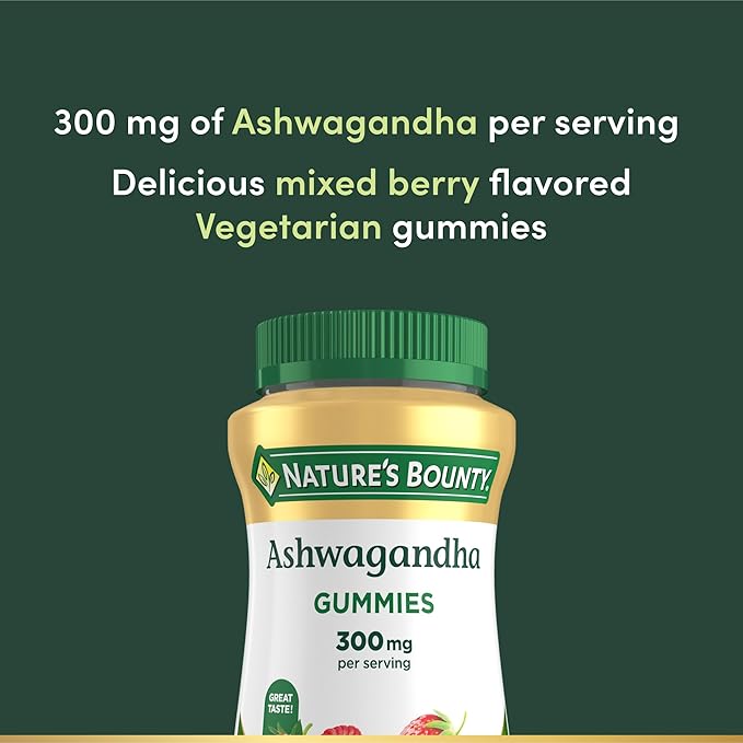 Nature's Bounty Ashwagandha Gummies, 300mg KSM-66 Ashwagandha Extract, Mixed Berry, 60 Gummies