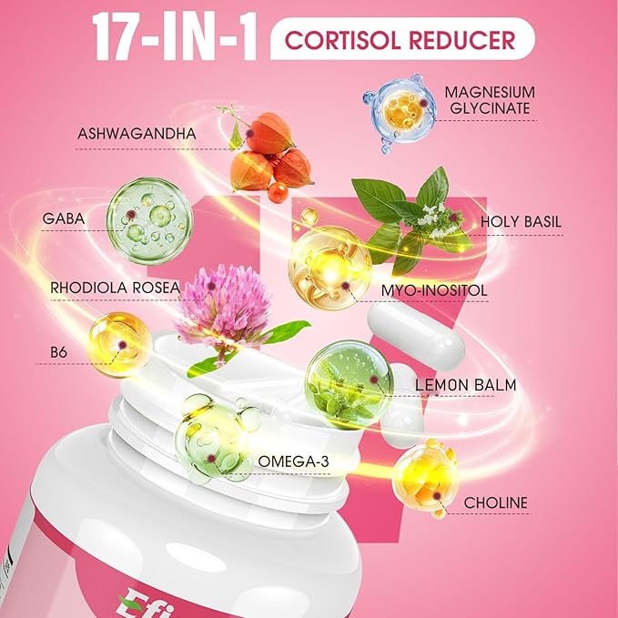 Cortisol Supplement for Women, 17-in-1 Cortisol Reducer, Hormone Harmony for Women, Cortisol Manager with Ashwagandha, Magnesium Glycinate, 30 Capsules