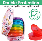 Serfeymi Weekly Travel Pill Organizer 2 Times A Day AM PM Upgraded Rainbow Pill Box 7 Day with Portable Zipper PU Leather Pill Case, Medicine Organizer for Pills, Vitamins, Fish Oils - Pink 03