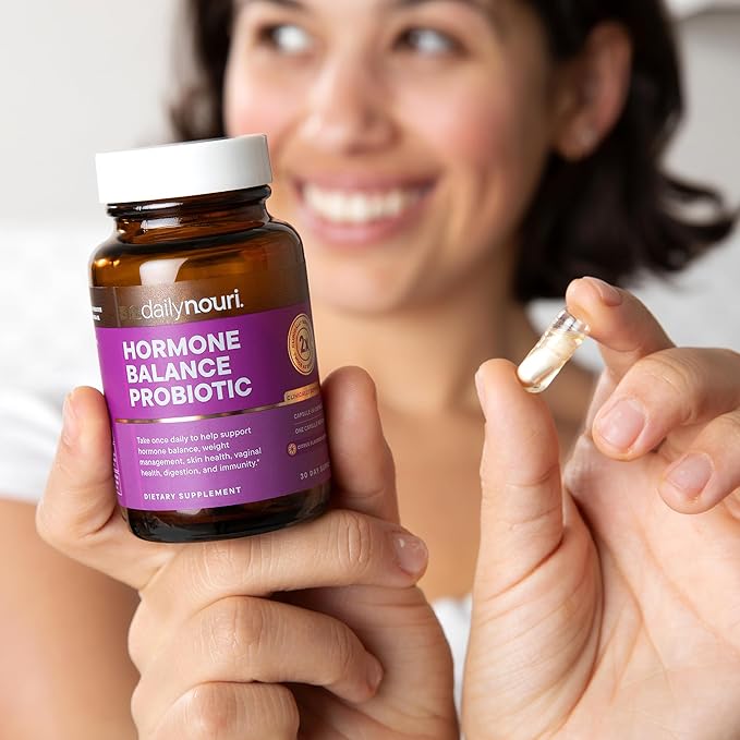 Daily Nouri Hormone Balance Probiotics for Women | Hormone Balance for Women | PMS, Hormonal Acne, & Bloating Support | 7 Clinically Studied Strains + Omega | 30-Day Supply
