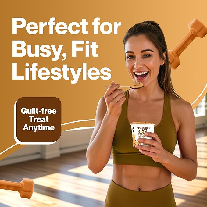 Bootylicious | 25g Protein Muffin | Chocolate Chip | Low Carb, 16g Fiber, Low Glycimic Index, Low Sugar, 2.39oz Cup, 12-Pack