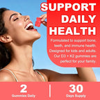 Sugar Free Vitamin D3 K2 Gummies - Vitamin D Gummies with VD3, VK2, 7 Essential Vitamins - Supports Bone, Muscle, Teeth & Immune - Vegan, Non-GMO, Strawberry Flavor, 60 Count