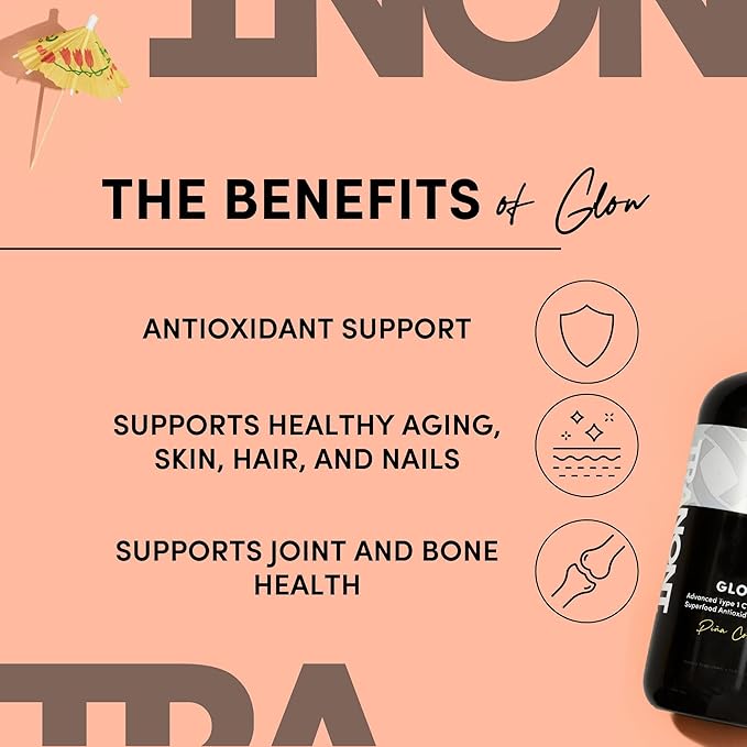 Tranont Glow Liquid Collagen for Women | Multi Collagen Peptides with Hyaluronic Acid & Biotin | Hair, Skin & Nail Support | Hydrolyzed Collagen Shot | Piña Colada | 15 fl oz