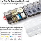 Foldable & Portable Weekly Pill Organizer 2 Times a Day with Clear Printed Labels - 7 Day AM PM Medicine Box, Week Daily Travel Pill Case Holder for Medications, Vitamin, Supplement - Clear Black