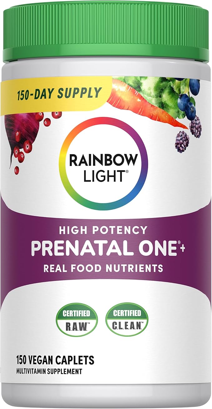 Rainbow Light Prenatal One Multivitamin Support from Conception to Postnatal, High Potency, Clinically Proven Absorption of Vitamin D, B2, Folate, Calcium, Zinc, Iron - 150 Tablets, 5 Month Supply