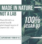 Organic Plant D3 + K2 | 10000 IU D3 + 120 mcg K2 as All-Trans MK7 from MenaQ7® - 100% Whole Food, Raw & Vegan | Enhanced Digestion with Prebiotic & Superfood Complex – D3 from Organic Algae (60 Count)