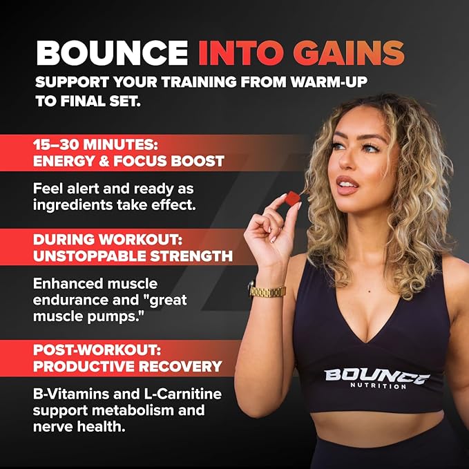 Bounce Pro Pre Beast Mode Workout Gummies with Caffeine, Beta-Alanine & L-Tyrosine for Energy, Focus & Training Intensity (70 Count (Pack of 1), Fruit Punch)