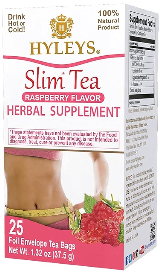 Hyleys Slim Tea Raspberry Flavor - Weight Loss Herbal Supplement Cleanse and Detox - 25 Tea Bags (1 Pack)