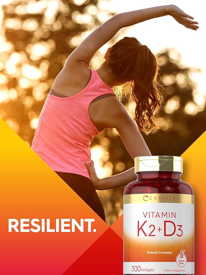 Carlyle Vitamin K2 D3 Supplement | 300 Softgels | 200mcg K2 MK7 & 10,000 IU D3 | Non-GMO, Gluten Free