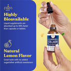 Liquid Collagen for Women and Men with Biotin - 30,000mcg Hydrolyzed Collagen Liquid Peptides Supplement plus Biotin for Hair, Skin, Nail Support - Sublingual Drops or in Drinks - Natural Lemon, 2 oz
