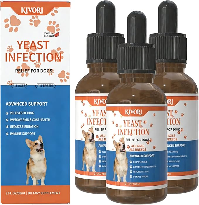 Kivori Yeast Infection Drops for Dogs, 2fl.Oz/60ml Yeast Infection Treatment for Dogs, Anti Yeast Drops, Ear and Paw Itch, Herbal Dog Supplement Drop for All Ages All Breeds. (3PCS)