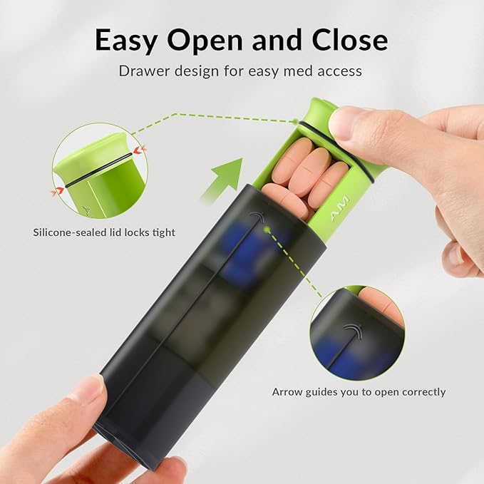 KOVIUU Weekly Pill Organizer 3X a Day, Detachable Pill Box 7 Day, Large 3 Times Daily Pill Case, Travel Pill Container Holder, Week Medication Dispenser Pillbox for Vitamin Supplement Medicine, Green