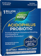 Nature's Way Pearls Acidophilus Probiotic, Supports Digestive Balance & Gut Health, Reduce Occasional Constipation and Bloating*, 1 Billion Cultures, 30 Softgels
