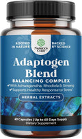 Herbal Adaptogen Mood Support Supplement - Calming Adaptogens Supplement for Stress & Cortisol Management with Ashwagandha Rhodiola Rosea & Maca Root - Vegan & Daytime Friendly - 60 Count