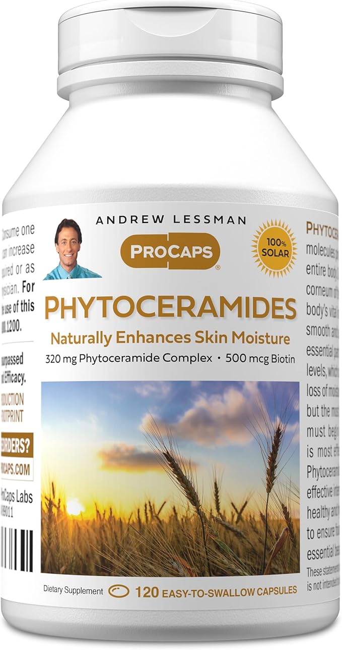 ANDREW LESSMAN Phytoceramides with Biotin 120 Softgels - Skin’s Vital Natural Internal Moisturizer. Naturally Enhances Soft, Smooth, Radiant Skin. No Additives. Small Easy to Swallow Softgels