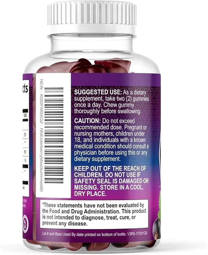 Elderberry Immune Support Gummies - Elderberry Extract Sambucus Nigra - Black Elder Berry Vitamin Supplement - Natural, Daily Immune Support Kids & Adults Love - Delicious Berry Flavor - 60 Gummies