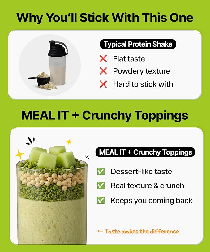 Melon Protein Shake, 15g Protein & 7g High Fiber, Low Sugar, Keto-Friendly Meal Replacement powder with Cookie Crunch & Oat Crunch Balls (7 Packs, 1.41 oz Each)