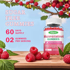 Organic Resveratrol Gummies for Women - Sugar Free Resveratrol-Nutritional-Supplements for Antioxidant Support, Cellular Health, Immunity, Brain & Energy, Raspberry Flavor, 120 Count