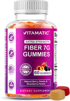 Vitamatic Prebiotic Fiber Gummies for Adults – 7g Fiber per Serving – 60 Pectin-Based Gummies Extra Strength, Zero Sugar Added – Supports Digestive Health & Regularity – Non-GMO, Vegan, Gluten-Free