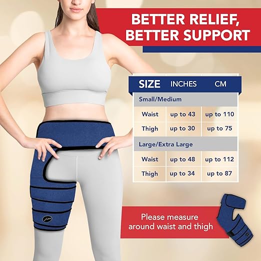 Dr. Arthritis Stabilizing Hip Brace for Men & Women, Thigh Compression Sleeve & Hip Support for Muscle Recovery, Hamstring Brace with Handbook, Sciatica Pain Relief Devices - Right Leg (S/M, Navy)