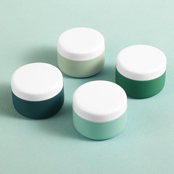kuangre Travel Containers for Toiletries, Silicone Cream Jars BPA-Free, Leak-proof 3oz Travel Size Containers, Portable Size Silicone Jars with Lid for Cosmetic Face Hand Body Cream (4 Pack)