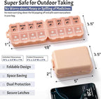 Foldable Weekly Pill Organizer 2 Times a Day with 2 Extra Compartments (Clear Printed Labels) - Portable 7 Day AM PM Medicine Box, Week Daily Travel Pill Case Holder for Vitamin, Supplement - Pink