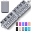 Foldable Weekly Pill Organizer 2 Times a Day with 2 Extra Compartments (Clear Printed Labels) - Portable 7 Day AM PM Medicine Box, Week Daily Travel Pill Case Holder for Vitamin, Supplement - Grey
