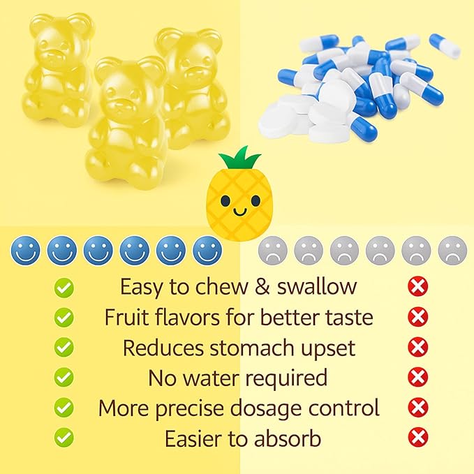 Magnesium Glycinate Gummies 500mg, Sugar-Free for Adults & Kids, Magnesium Gummies for Sleep, Stress & Muscle Relief, Supports Bone & Nerve Health, Vegan, Pectin-Based, 60 Count, Pineapple Flavor