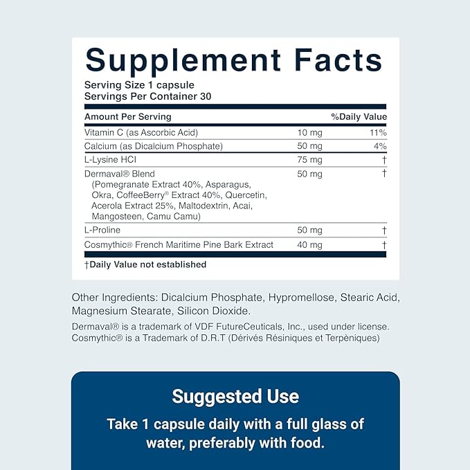 ACTIVATEDYOU Essential Skin Food, Advanced Skincare Collagen Elastin Support Supplement for Aging Skin, Helps Improve Appearance of Face Texture, Sagging w/Dermaval, Vitamin C, Lysine (30 Capsules)