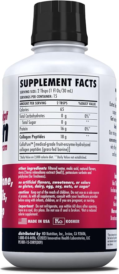 HEALTH DIRECT AminoSculpt Sugar-Free Collagen Supplement - High Potency Medical-Grade Protein for Hair, Skin, Nails & Joints, Grass-Fed, Non-GMO, Liquid Collagen - Tart Cherry - 15 Fl Oz