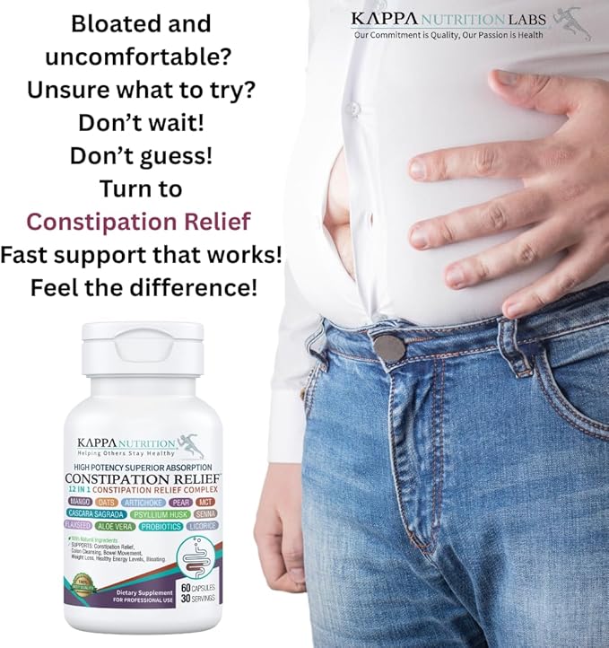 KAPPA NUTRITION Constipation Relief Supplement – Gentle Colon Cleanse for Regularity & Gut Health – Non-Habit Forming Formula with Fiber, Herbs & Probiotics – Non-GMO, 60 Capsules