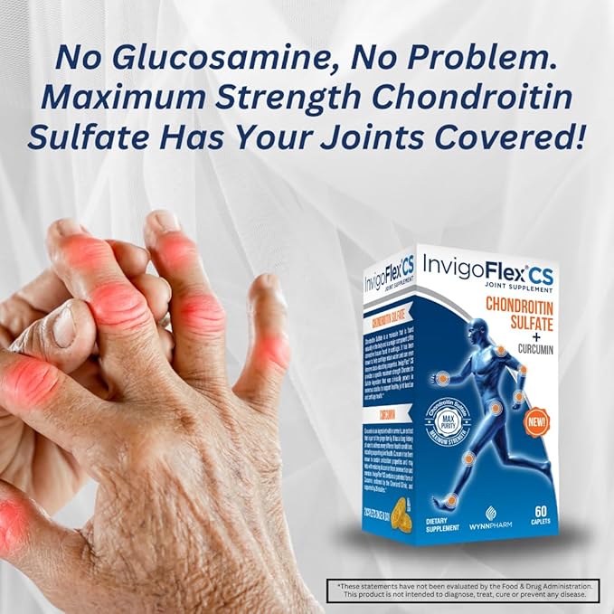 INVIGOFLEX Chondroitin Sulfate with Turmeric Curcumin Non GMO for Knee, Hand, Back & Hip Premium Joint Supplement CS - 3 Pack