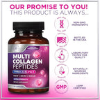 Multi Collagen Peptides Complex - Advanced Hydrolyzed Collagen Supplement Pills with Type I, II, III, V & X - Hair, Skin, Nail & Joint Support Supplement for Women & Men - USA Bottled - 60 Capsules