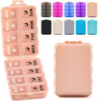Foldable Weekly Pill Organizer 2 Times a Day with 2 Extra Compartments (Clear Printed Labels) - Portable 7 Day AM PM Medicine Box, Week Daily Travel Pill Case Holder for Vitamin, Supplement - Pink