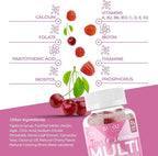SUKU Teen Girl Multivitamin Gummies – Vitamins A, B12, C, D3, E, Biotin & Zinc – Sugar-Free Vegetarian Supplement for Skin, Energy, Immune & Bone Health – Cherry Flavor – 60 Count