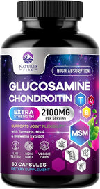 Glucosamine Chondroitin & MSM - 3x Strength Joint Support Supplement for Mobility & Comfort - Glucosamine Complex with Turmeric, Boswellia, Bromelain & Quercetin - Bottled in USA - 60 Capsules