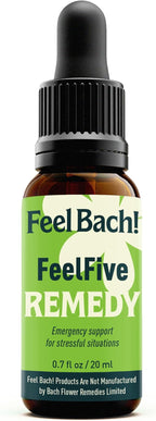 Feel Bach! FeelFive Remedy - Natural Homeopathic Flower Essences for Fast Emergency Support, Relief of Fear, Worry and New Adoption, Vegan, Gluten & Sugar-Free, Non-Habit Forming, 20ml (0.7 fl oz)