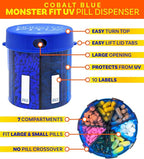 XL Supplement Pill Dispenser Bottle, 7 Compartment, Labels, Easy Open, Anti-Mixing, UV Protected Organizer, Extra Large Monthly Vitamin, Monster Fit Medication Holder (Cobalt Blue, Large)
