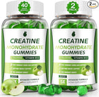 Creatine Gummies for Men & Women - Creatine Monohydrate Gummies 5g, Low Sugar Creatine Supplement for Muscle Builder, Energy Boost & Pre-Workout Supplement, Green Apple Flavor, 160 Gummies (2 Bottles)