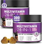 24-in-1 Dog Vitamins and Supplements 300 Ct Dogs Multivitamin Chewable Contain Chondroitin Probiotics Omega-3 Glucosamine for Dogs Skin Coat Heart Joint Gut Liver Brain Immune Support - Peanut Butter