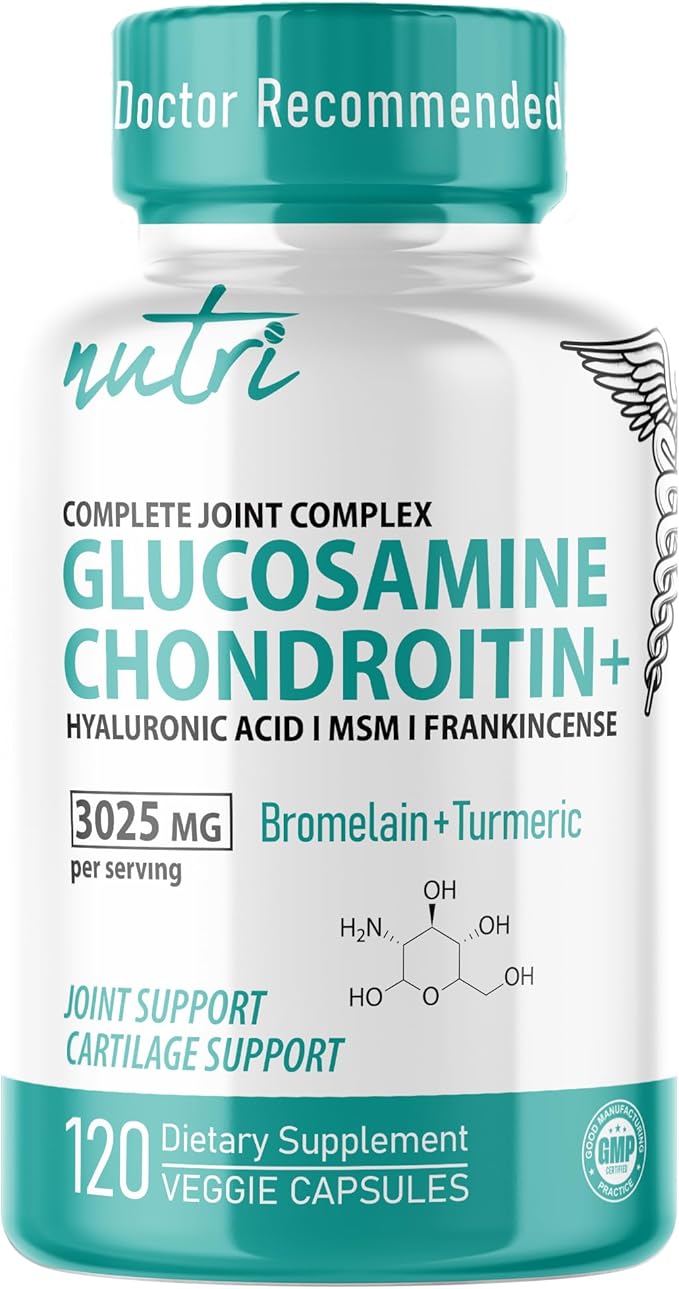 Nutri 8-in-1 Glucosamine Chondroitin MSM Turmeric Bromelain Boswellia Hyaluronic Acid 3025 mg - Joint Support Supplement - 120 Capsules - Supports Healthy Bones - 3rd Party Tested & GMP Certified